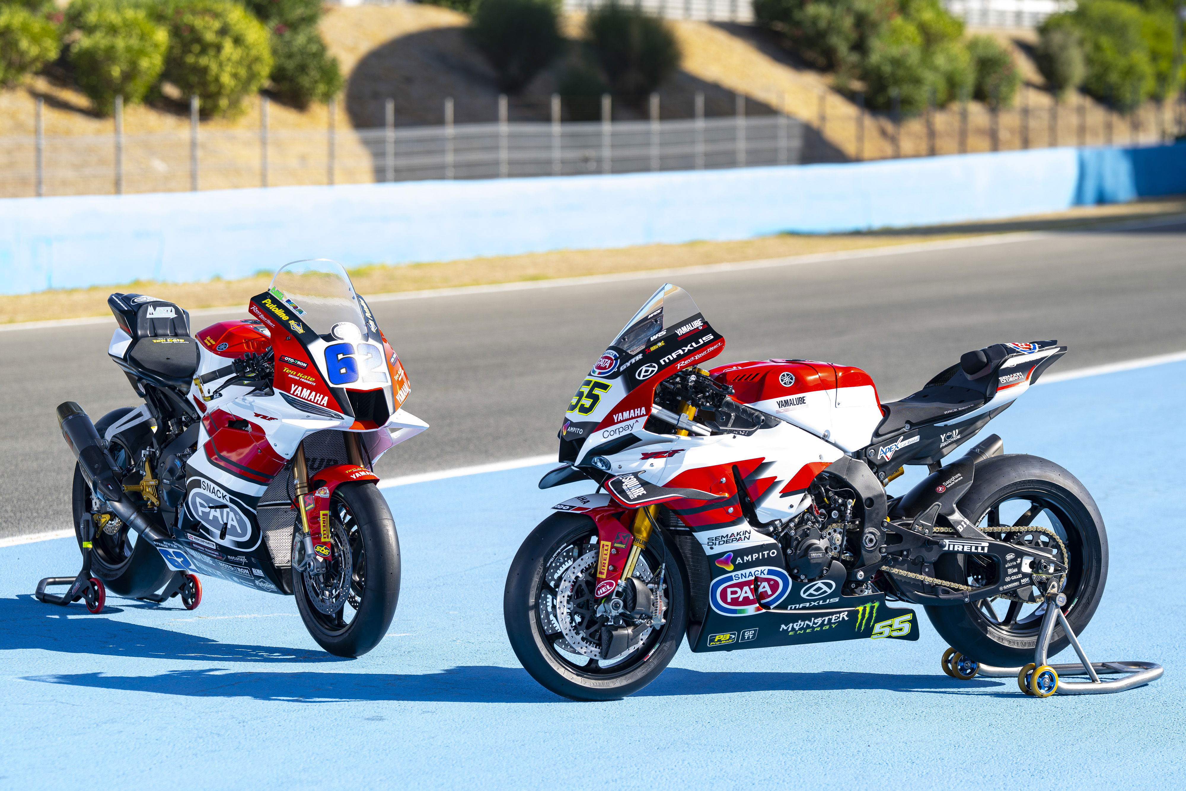 Yamaha R1 and R9 in their 70th anniversary colours