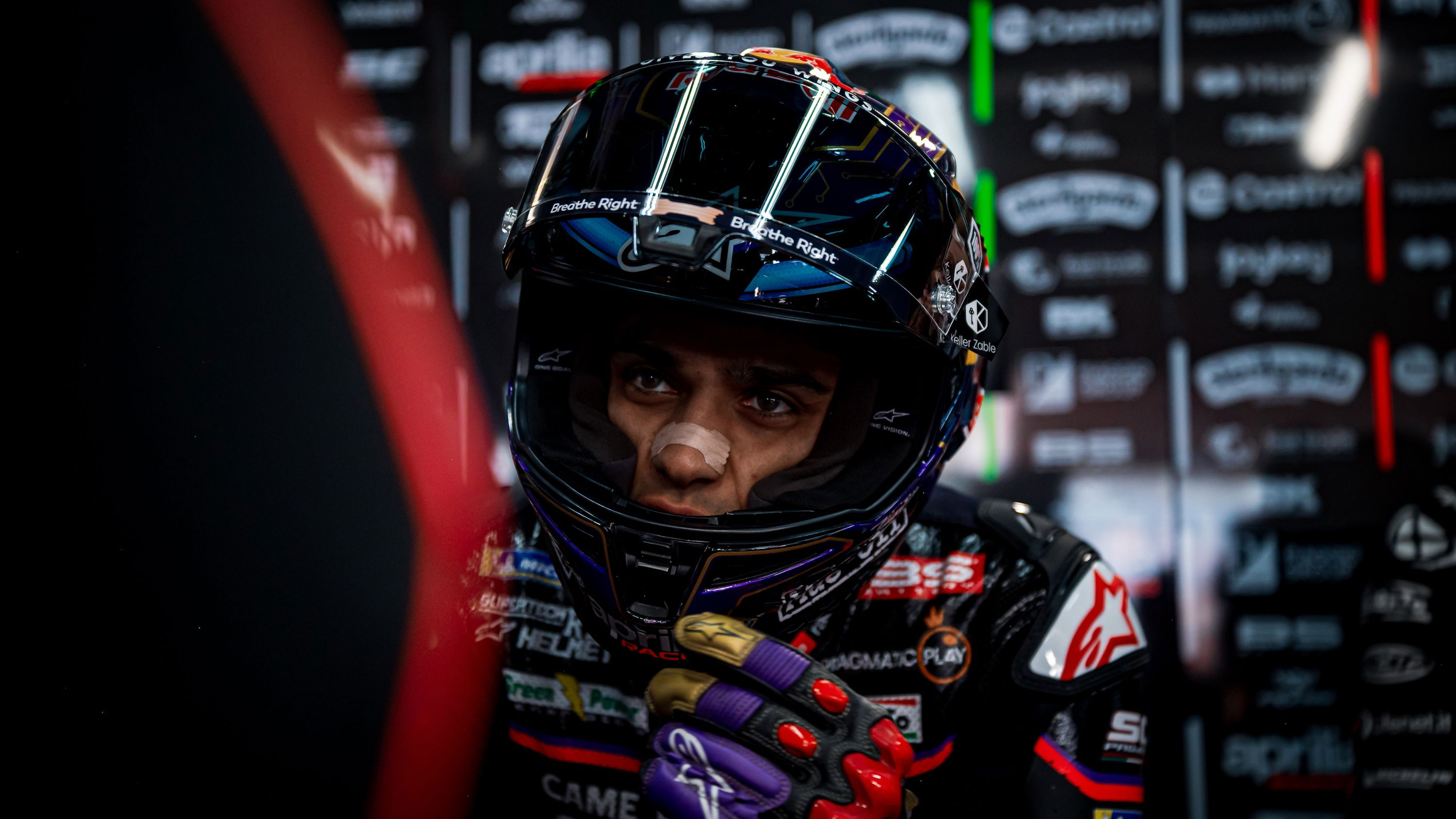 Jorge Martin in an Aprilia Racing garage