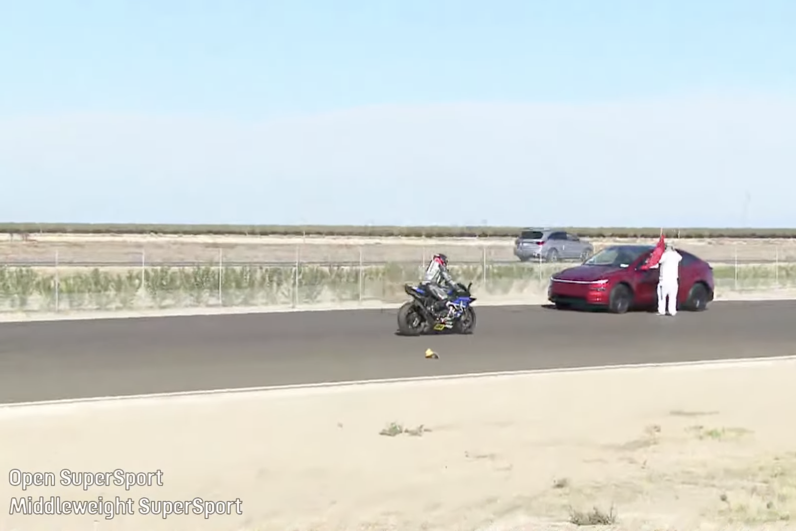 A Tesla driver strays onto the track at Buttonwillow